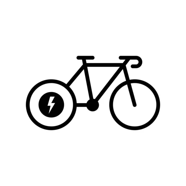 电动生态自行车绿色象形文字。生态混合运输图标。电单车电子能源标志。生态电子动力自行车轮廓图标.E自行车符号。孤立的病媒图解 — 图库矢量图片