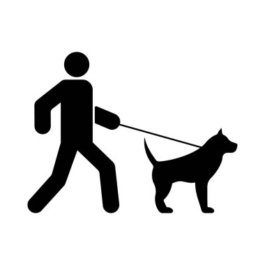 Man Walk with Dog on Leash Black Silhouette Icon. Boy with Domestic Happy Puppy Walking in City Park Glyph Pictogram. Walker Person with Mammal Pet Dog Flat Symbol. Isolated Vector Illustration