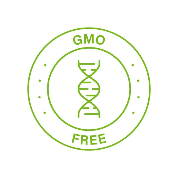 Free GMO Line Green Stamp. Natural Non GMO Food Label. No Genetically Modified Ingredients Sign. Bio Eco Food for Vegan Outline Logo. Vegetarian Organic Product Sticker. Isolated Vector Illustration — Stock Vector