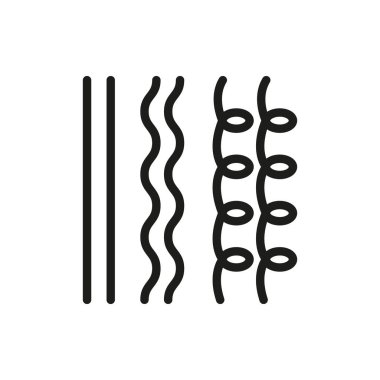 Saç Silueti Simgesi Türleri. Kıvırcık, Düz ve Dalgalı Saçlı Siyah Pictogram. Doku ve Şekil Folikül Simgesi Sınıflandırması. İzole Vektör İllüstrasyonu