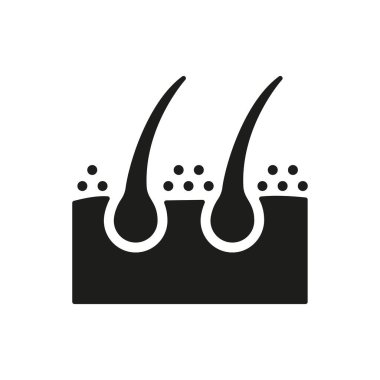 Saç Kepeği Silueti Simgesi. Saç Kepeği Kara Piktogram Dermatoloji Sorunu. Sağlıksız ya da Dirty Folicle Simgesi. İzole Vektör İllüstrasyonu