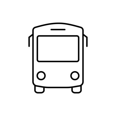 Kara Otobüs Hattı Simgesi. Şehir Araç Taşımacılığı için Durak İstasyonu Doğrusal Pictogram. Okul Mekiği Taslak Simgesi. Otobüs Öndeki Görüntü tabelasında. Düzenlenebilir Vuruş. İzole Vektör İllüstrasyonu