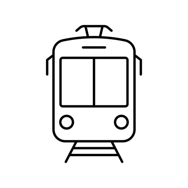 Ikone Der Schwarzen Straßenbahnlinie Straßenbahn Frontansicht Lineares Piktogramm Haltestellenschild Für — Stockvektor