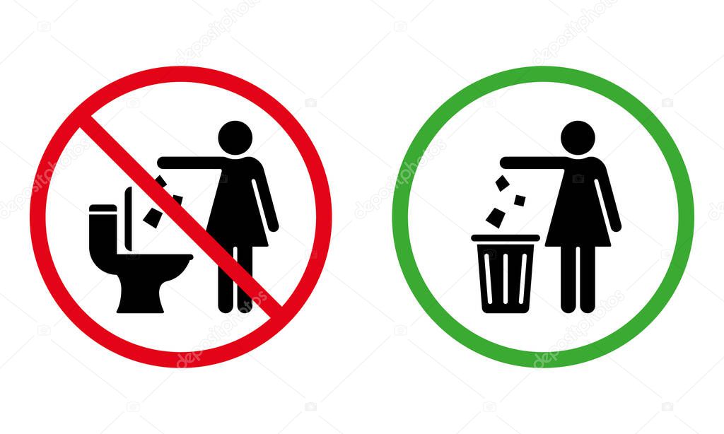 Forbidden Drop Rubbish Silhouette Sign. Please Keep Clean Sticker. Warning Throw Waste to Basket. Allowed Throw Litter, Garbage in Bin Icon. Caution No Dump. Isolated Vector Illustration.