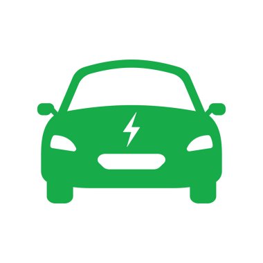 Elektrikli Araba Yeşil Siluet Simgesi. Bolt Green Sembol 'lü Eko Elektro EV. Şimşek İşaretli Elektrikli Araba. Ekoloji Melez Aracı Glyph Pictogram. Elektronik Otomobil Logosu. Vektör İllüstrasyonu.