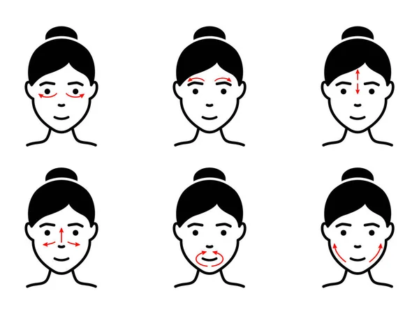 Technique Facial Massage Silhouette Icon Aging Self Face Massage Arrow — Stock Vector