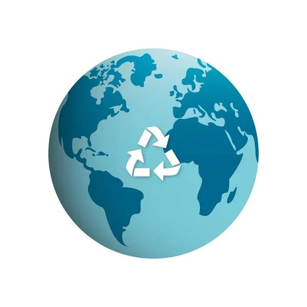 Üçgen Geri Dönüşüm Sembollü Çember Küre Dünya Yeniden Kullanım Kaynaklarını — Stok Vektör