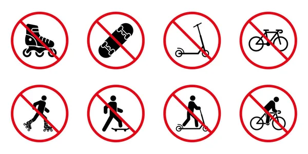 Patenli Siluet Simgesini Yasaklayın. Bisiklet, Pictogram 'ı yasakladı. Kaykay Patenli Tekme Scooter Yeşil Sembol. Patinaj tabelası yok. Tekerlekli Taşımayı Yasaklayın. İzole Vektör İllüstrasyonu.