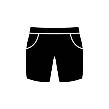 Erkekler Bermuda Yazı Kısa Siyah Siluet Simgesi. Boy Sport Jeans Moda Şortu Beyaz Arkaplanda Piktogram. Plaj Düz Sembolü için Erkek Pamuk Yüzme Sandığı Boksörü. İzole Vektör İllüstrasyonu.