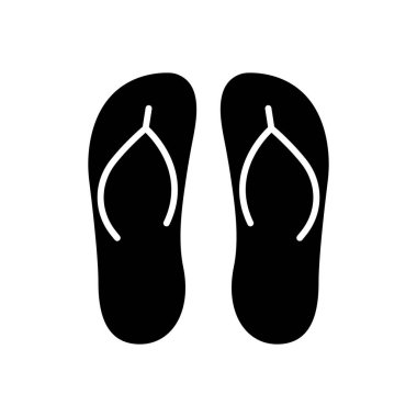 Parmak arası Terlik Yazı Siyah Siluet Simgesi. Sahil Seyahati Havuzu Tatil Havuzu 'ndan Sandal Rahat Glyph Pictogram Top View. Eğlenceli Deniz Ayağı Günlük Aksesuar Sembolü. İzole Vektör İllüstrasyonu.