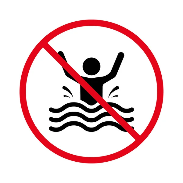Caution Drown Man Black Silhouette Icon Alert Allowed Dive Swim — Stock Vector