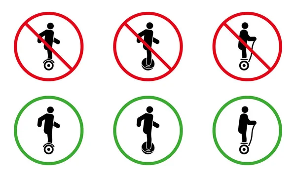 Заборонити Електричний Уніцикл Hoverboard Gyroscooter Pictogram Set Піктограма Перевезення Небезпеки — стоковий вектор