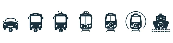 Ekologia Alternatywna Hybrydowa Electro Transport Publiczny Ikona Sylwetki Elektryczny Autobus — Wektor stockowy