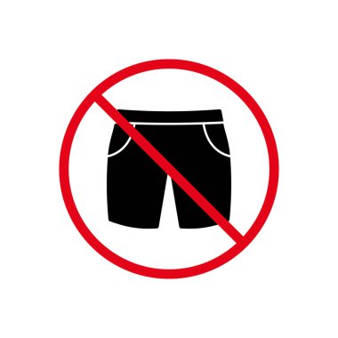 Ban Men Bermuda Yaz Kısa Siyah Siluet Simgesi. Spor Kot Oğlan Kısa Pictogram 'ı yasaklayın. Kırmızı tabelayı durdurun. Çıplaklar plajı ikonu. Erkek Yüzme Sandığı Boksör Yasağı. İzole Vektör İllüstrasyonu.