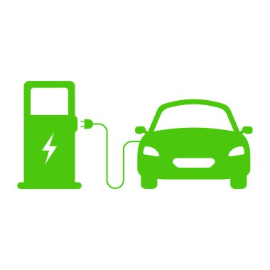 Ekoloji Melezi Araç Silueti Simgesi Yükleme İstasyonu. Electric Car Charger Glyph Pictogram. Elektrikli araba şarj tabelası. EV Green Icon için Eko Elektro Enerji. İzole Vektör İllüstrasyonu.