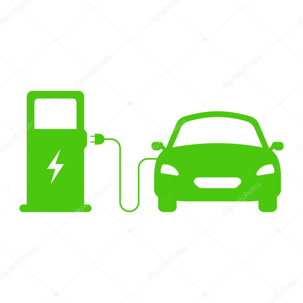 Charge Station for Ecology Hybrid Vehicle Silhouette Icon. Electric Car Charger Glyph Pictogram. Electric Car Recharge Sign. Eco Electro Energy for EV Green Icon. Isolated Vector Illustration.