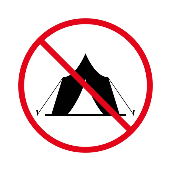 Ban Camping Tent Black Silhouette Icon Warning Forbid Tourism Adventure — Stock Vector