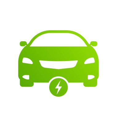Elektrikli Araba Silüeti Simgesi. Ekoloji Melez Aracı Glyph Pictogram. Bolt Green Sembol 'lü Eko Elektro EV. Şimşek İşaretli Elektrikli Araba. Elektronik Otomobil Logosu. İzole Vektör İllüstrasyonu.