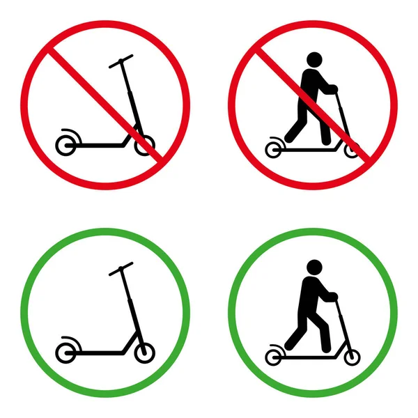 Pria Kick Scooter Dilarang Pictogram Ijinkan Orang Simbol Lingkaran Hijau - Stok Vektor