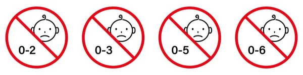 禁止儿童年龄不足象形文字 危险小子游戏停止符号 不适合儿童黑色轮廓图标集的玩具 没有允许的婴儿标志 禁止2 孤立的病媒图解 — 图库矢量图片