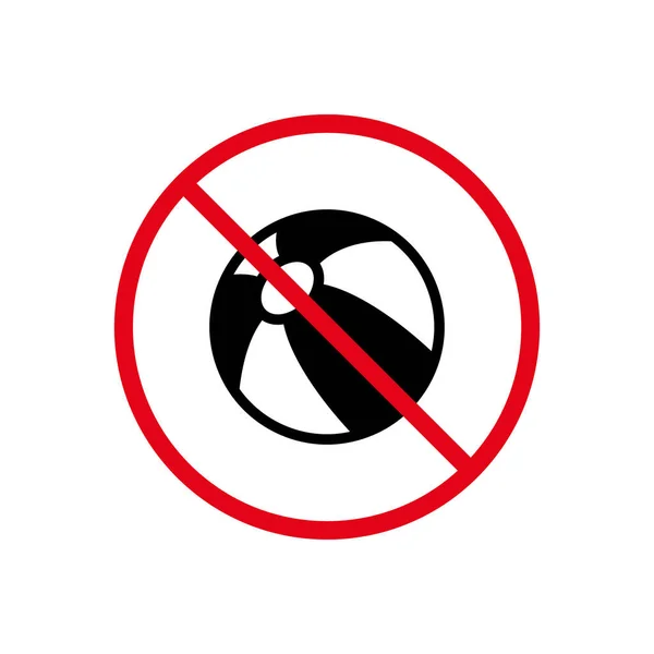 没有玩海滩球黑色轮廓图标 禁止使用充气球象形文字 禁止海滩区游玩停止圈符号 禁止使用白色黑色条纹水球 孤立的病媒图解 — 图库矢量图片