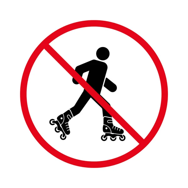 Ban Entry Roller Skate Black Silhouette Icon Inglés Precaución Prohibido — Vector de stock