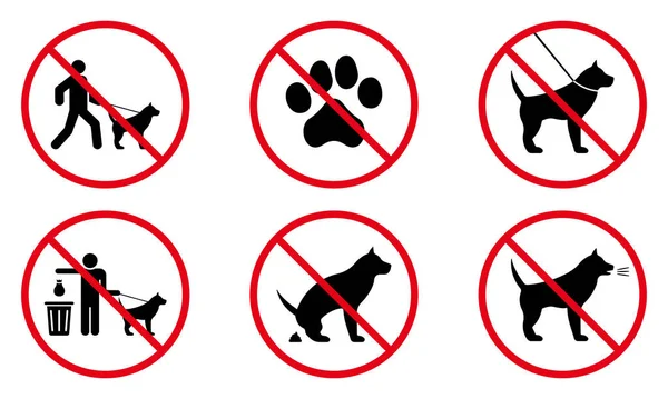 Ban Dog Black Silhouette Icon Set Zakázat Vstup Zvířete Piktogram — Stockový vektor