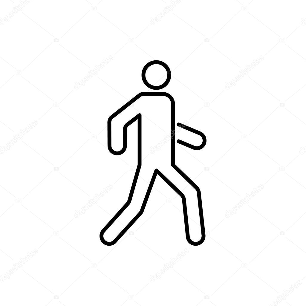 Person Run Line Icon. Man Walking Way Linear Pictogram. Walker Human on Road Outline Icon. Pedestrian Walk on Street Sign. Walkway People Symbol. Editable Stroke. Isolated Vector Illustration.