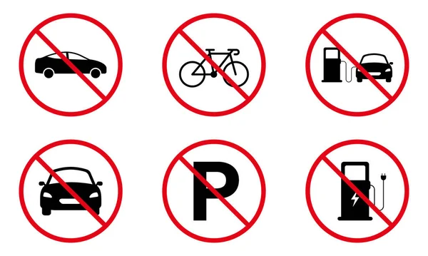 Автомобіль Колесо Car Ban Black Silhouette Значок Заборонити Велосипедну Піктограму — стоковий вектор