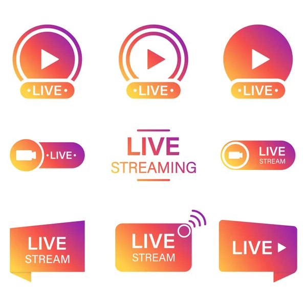 Live Stream Sign Set White Φόντο Χρώμα Σύμβολο Των Line — Διανυσματικό Αρχείο