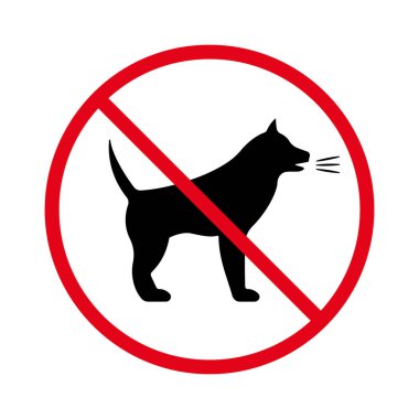 Tehlike Köpek Havlaması Kara Siluet Simgesi. Kızgın Köpek Pictogramını Yasaklayın. Hayvan Kabuğu Kırmızı Durak Çemberi Sembolü. İzinli Köpek Gürültüsü Havlama İşareti Yok. Agresif Köpeği Yasaklayın. İzole Vektör İllüstrasyonu.