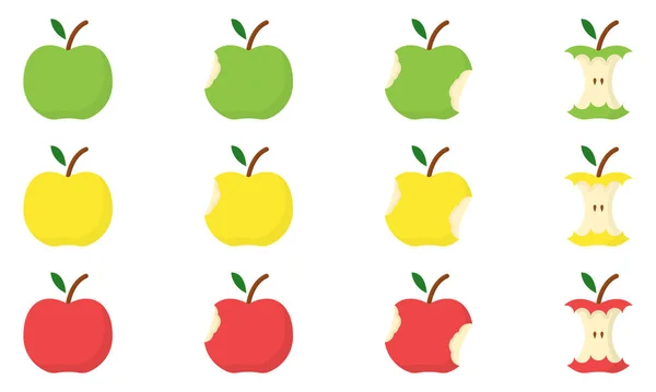 Set Yellow Green Red Apple Bite Stage Concept Step Eating — Archivo Imágenes Vectoriales