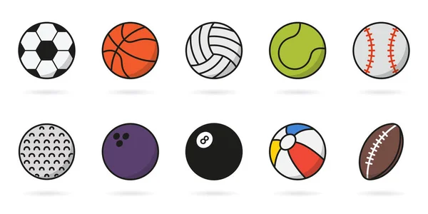 Set Sport Game Balls Icon Collection Balls Basketball Baseball Tennis — Stock Vector