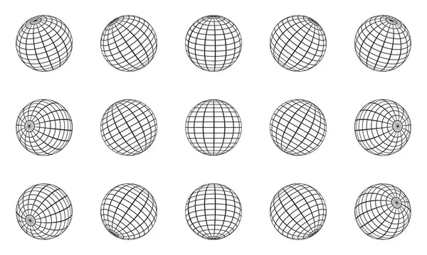 Globe Grid Sphere Set Wire Global Earth Latitude Longitude Geometric — Stock Vector