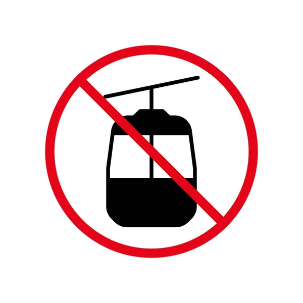 Ban Kabel Auto Zwart Silhouet Ikoon Mountain Gondola Verboden Pictogram — Stockvector