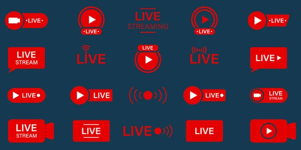 Live Stream Set Online News Show Channel Εικονίδιο Live Stream — Διανυσματικό Αρχείο