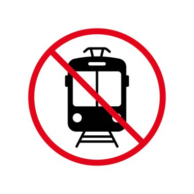 Tramway Ban Black Silhouette Simgesi. Tram Way Yasak Piktogram. Elektrikli Tramvay Kırmızı Durak Çemberi Sembolü. Uyarı: Tramvay Yolu İşareti Yok. Eski Halk Tramvayı Yasaklandı. İzole Vektör İllüstrasyonu.