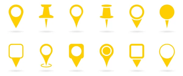 Żółte Szpilki Lokalizacyjne Zestaw Ikona Sylwetki Symbol Nawigacji Wskaźnika Punkt — Wektor stockowy