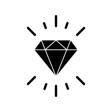Diamond Shine Black Silhouette Simgesi. Lüks Mücevher Kristal Mücevher Glyph Pictogram. Gemstone Parlak Daire Sembolü. Kumar Kumarhanesi Kumar Makinesi Büyük Piyango İşareti oynayın. İzole Vektör İllüstrasyonu.