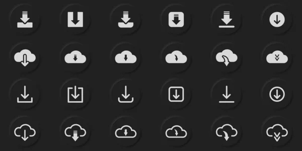 Download Button Line Silhouette Icon Set Nuvem Círculo Seta Para — Vetor de Stock