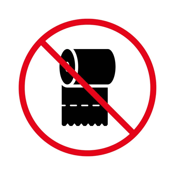 禁止使用的卫生纸滚筒象形文字 禁止在公共Wc禁止黑色轮廓图标中使用组织毛巾 警告厕所用纸红色停车标志 不允许有厕所标志 孤立的病媒图解 — 图库矢量图片