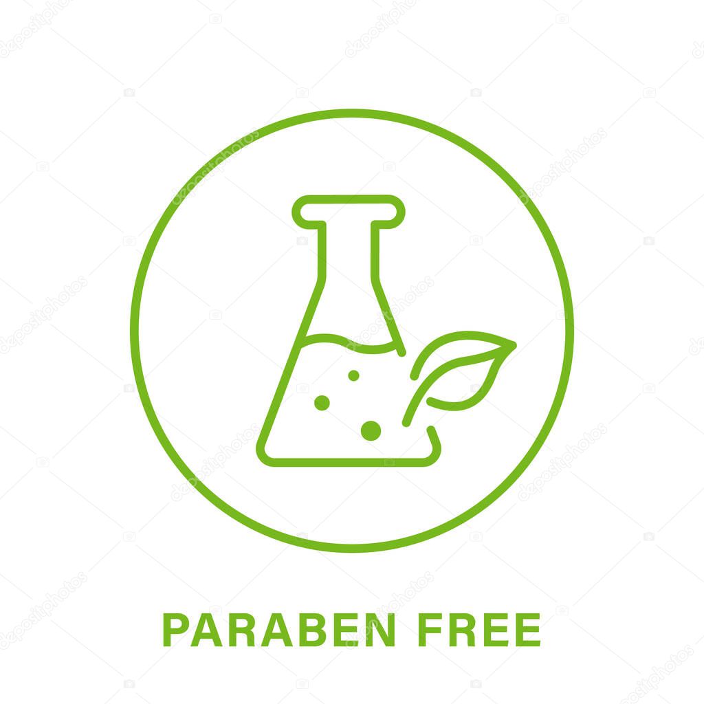 Paraben Chemical Free Green Circle Stamp. No Preservative, Safety Bio Product Line Icon. Free Plastic Eco Organic Cosmetic Label. Quality Food Symbol. Paraben Free Logo. Isolated Vector Illustration.