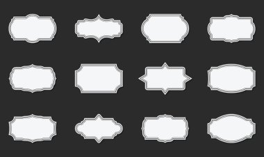 Süslü Etiket Retro Frames Koleksiyonu. Eski Viktorya Dönemi Sınırları, Retro Rozet ve Dekoratif Eski Çerçeveler. Lüks Süslü Şablon Zarif Etiketi. İzole Vektör İllüstrasyonu.