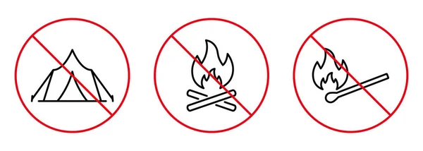 Prohibit Camping Fire Zone Forbidden Camp Outline Pictogram Caution Ban — Stockvector