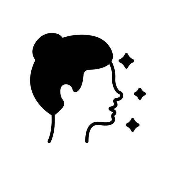 Icono Silueta Perfil Mujer Señora Con Rostro Belleza Pictograma Peinado — Vector de stock