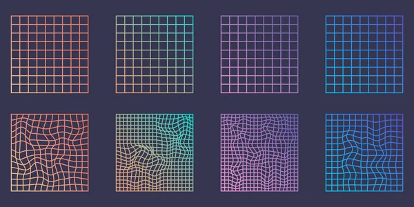 Distorted Grid Square Neon Pattern Warp Futuristic Geometric Square Glitch — Wektor stockowy