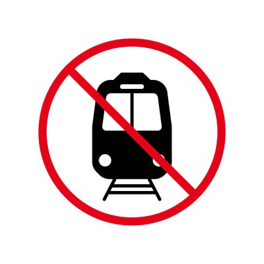 Siyah Siluet Yasaklama Simgesi yok. Demiryolu Taşımacılığı Yasak Pictogram. Demiryolu Kırmızı Durak Çemberi Sembolü. Demiryolu İstasyonu Yasak Tabelayı. Alarm Treni Yasaklandı. İzole Vektör İllüstrasyonu.