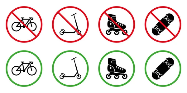Дозволена Зона Набору Знаків Push Transport Заборонити Роликові Скейтборд Kick — стоковий вектор