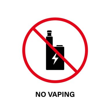 Yasak Elektronik Sigara Siyah Siluet Simgesi. Buharlaşmak yasaktır. Buharlaştırıcının Kırmızı Durak Sembolünü Durdur. Sıvı Vape Pictogram 'ı yasakla. Vape Uyarısı Yok işareti. İzole Vektör İllüstrasyonu.