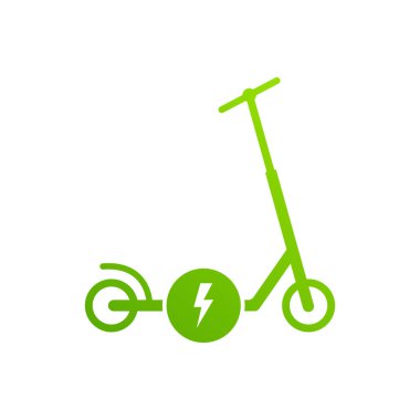 Elektriksel Güç İtme Tekerleği Glyph Pictogram. Eko kolu E Taşımacılık. Elektrikli Batarya Tekmesi Scooter Düz Sembolü. Elektronik Tekme Scooter Yeşil Siluet Simgesi. İzole Vektör İllüstrasyonu.
